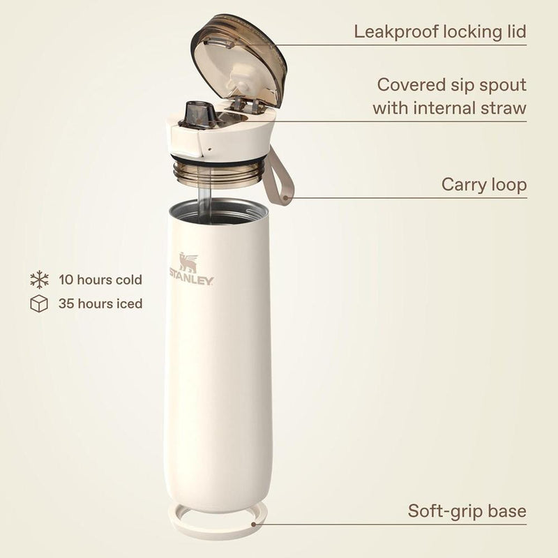 STANLEY Flowstate - Botella de agua a prueba de fugas con correa, tapa de bloqueo, acero inoxidable sin BPA