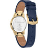 Citizen Eco-Drive Disney Princess, caja de acero oro con correa de cuero azul y juego de regalo de alfiler, modelo GA1079-41W