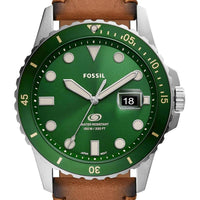 Reloj de pulsera Fossil para hombre, diseño acero inoxidable con correa de cuero marrón y resistencia al agua