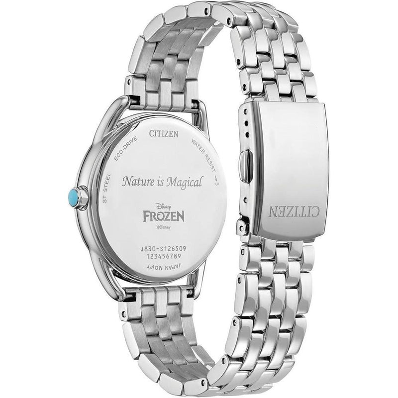 Reloj de Pulsera Citizen Eco-Drive Disney Princess Frozen en acero inoxidable con esfera azul y diseño de copo de nieve