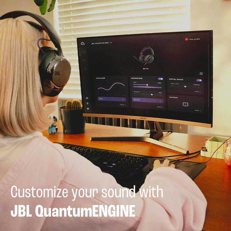 JBL Quantum 250 - Auriculares Gaming Multiplataforma con Sonido Espacial y Micrófono con Cancelación de Ruido, Diseño Cómodo