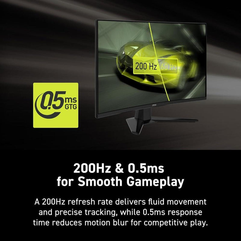 Monitor para juegos MSI MAG 274CF E20 con resolución FHD, 200Hz, 0.5ms, HDR, Adaptive Sync, HDMI y DisplayPort, negro