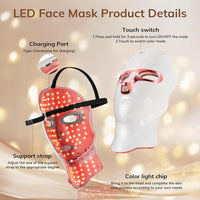 ONLUKY Máscara de Terapia de Luz Roja LED Inalámbrica Recargable para Rejuvenecimiento de la Piel