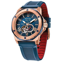 Bulova Reloj Automático Marine Star Esfera Azul para Hombre con Acabado Oro Rosa
