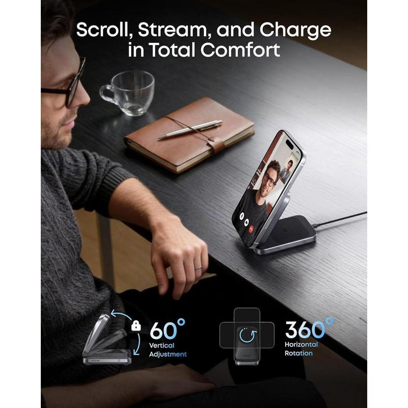 Estación de carga inalámbrica Anker Prime 3 en 1, soporte de cargador MagSafe, 25W para iPhone, Apple Watch, AirPods