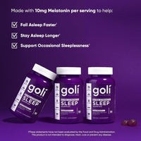 Suplemento Goli para Dormir, Gummy Melatonina Extra Fuerte 10mg - Vegano, Sin Gluten, No Transgénico, Sin Gelatina, 50 unidades