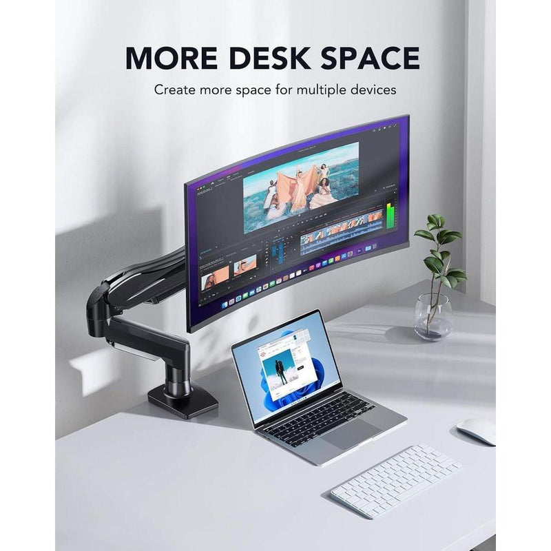 HUANUO Soporte para monitor individual, brazo ajustable para monitores 13 a 32, compatible con VESA, base de abrazadera y ojal