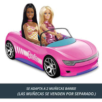 Coche RC Hot Wheels Barbie Convertible Rosa, para 2 Muñecas Barbie y Maletero que Abre, con Hoja de Pegatinas