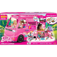 Barbie Dream Camper con carpa en el techo, silla columpio, estanque, parrilla con cambio de color y más de 60 accesorios