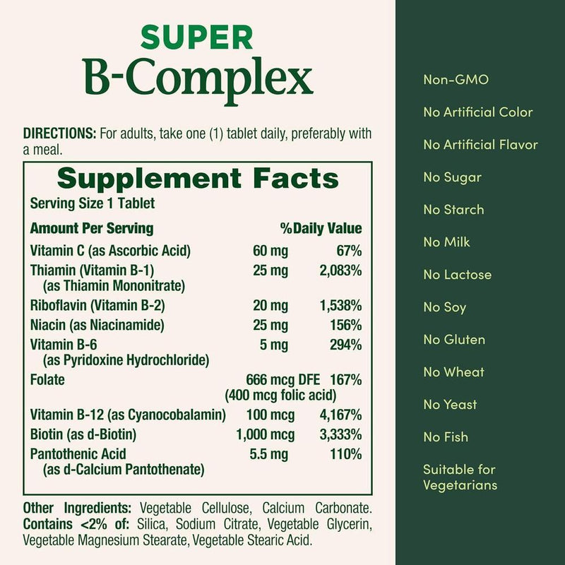 Nature's Bounty Vitaminas del Complejo Súper B con Vitamina C y Ácido Fólico para energía celular e inmunidad