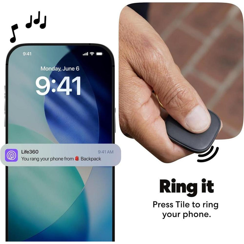 Tile Mate de Life360, rastreador Bluetooth y localizador de llaves, compatible con iOS y Android, paquete de 4, color negro