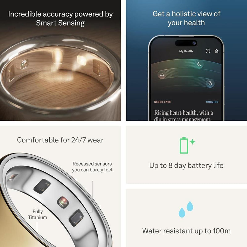 Anillo Inteligente Oura Ring 4 en Oro, seguimiento de salud integral, compatible con iOS y Android, resistente y cómodo