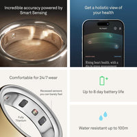 Anillo Inteligente Oura Ring 4 en Oro, seguimiento de salud integral, compatible con iOS y Android, resistente y cómodo