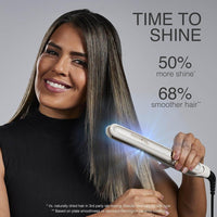 Plancha Remington Shine Therapy infundida con aceite de argán y queratina para un acabado profesional y sin encrespamientos
