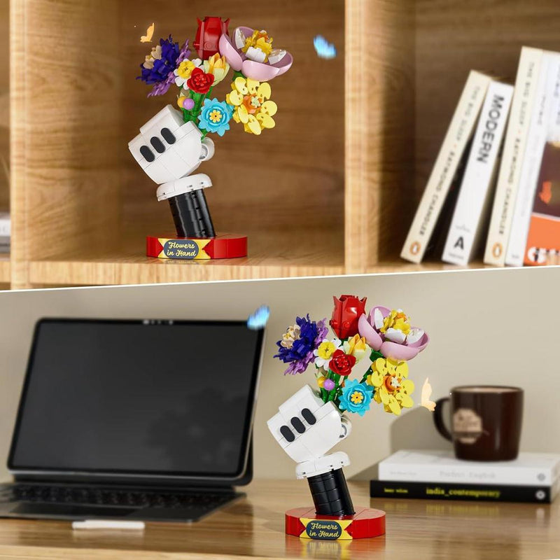 Ramo de flores con soporte, juego de construcción de flores artificiales, regalo para San Valentín