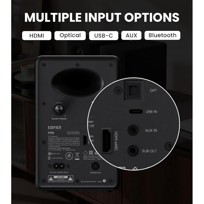 Edifier Altavoces M90: Alta resolución, 100W, Bluetooth 6.0, HDMI eARC, SUB Out, negro, control remoto