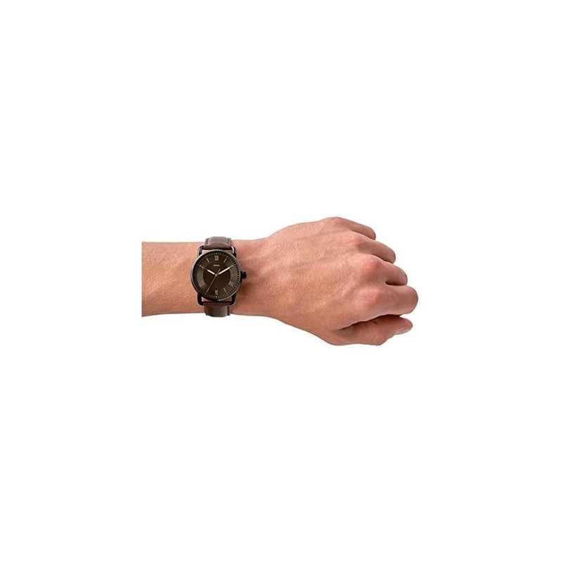 Reloj Fossil Copeland para hombre, acero inoxidable y cuero, movimiento de cuarzo con esfera negra e índices romanos, resistente al agua