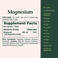 Nature's Bounty Tabletas de Magnesio 500 mg, Suplemento de Alta Potencia para Salud Ósea y Muscular, 200 Unidades