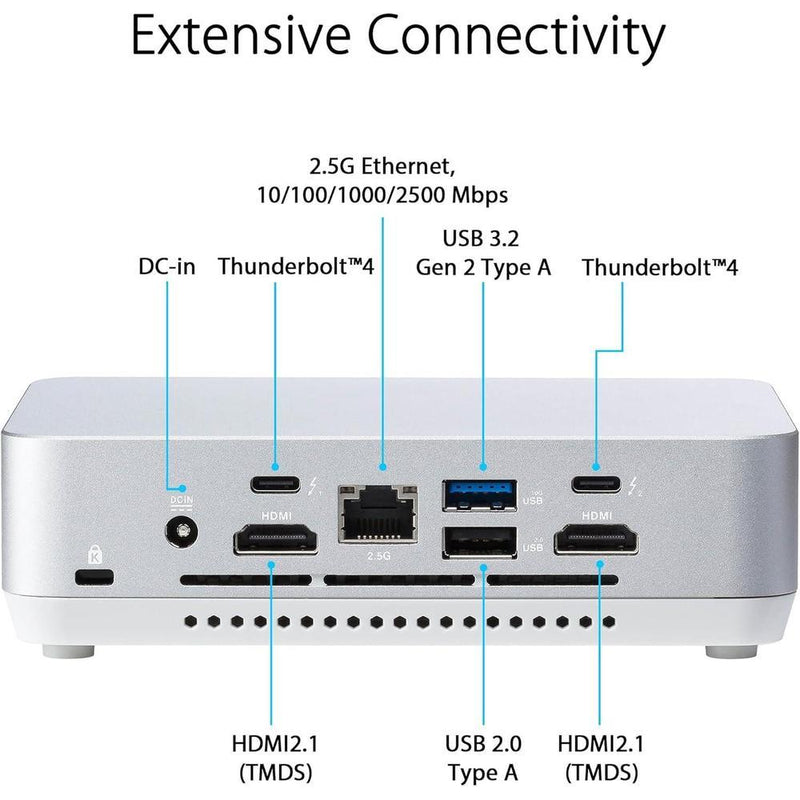 ASUS NUC 14 Pro+ con Intel Core Ultra 9, 32GB RAM, 1TB SSD, Thunderbolt 4 y soporte VESA, chasis de aluminio plateado