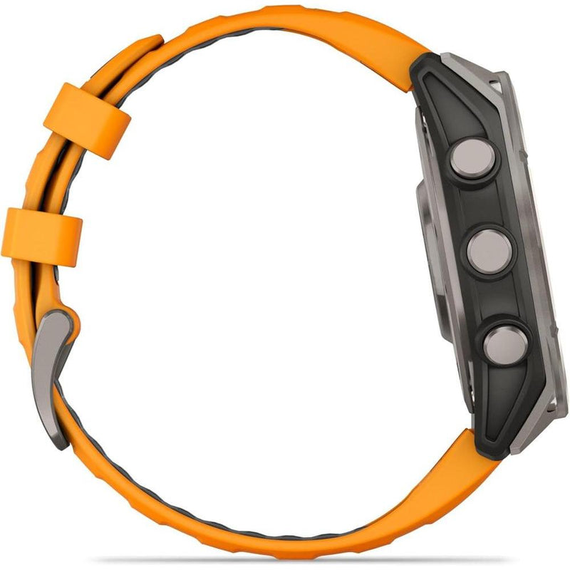 Wearable4U - Reloj inteligente Garmin Fenix 8 multideporte AMOLED Sapphire, titanio con banda naranja/graphite