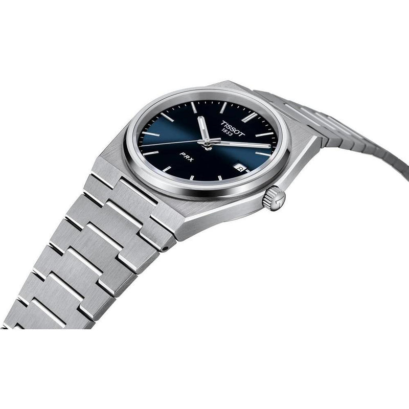 Reloj de vestir Tissot PRX para hombre con carcasa de acero inoxidable 316L, color gris, resistente al agua