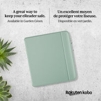 Funda Kobo Libra Colour SleepCover verde jardín, tecnología de sueño y despertador. Soporte 2 vías y cuero vegano
