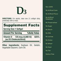 Cápsulas blandas de liberación rápida de Vitamina D3 de Nature's Bounty, apoyo inmunológico, suplemento para huesos fuertes