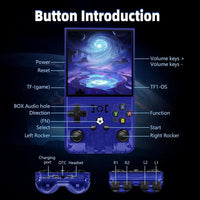 Consola de juegos retro portátil R36MAX con tarjeta de 64GB, sistema Linux y pantalla IPS HD, batería 4000mAh azul