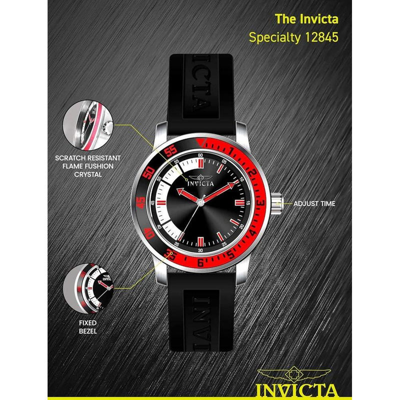 Reloj Invicta para hombre, modelo Specialty, acero inoxidable, con correa negra de silicona y movimiento de cuarzo
