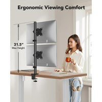Soporte de monitor doble vertical HUANUO con ajuste de altura para dos monitores, brazo articulable y abrazadera C