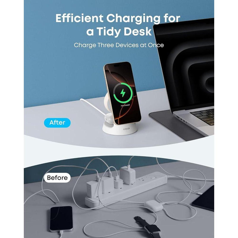 Anker MagSafe Cargador Compatible, Estación de Carga 3 en 1 MagGo, Soporte de Carga Nano para iPhone, Apple Watch y AirPods