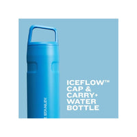 Botella Stanley IceFlow con tapa giratoria, ligera y a prueba de fugas, ideal para deportes, viajes o acampadas. Acero inoxidable reciclado