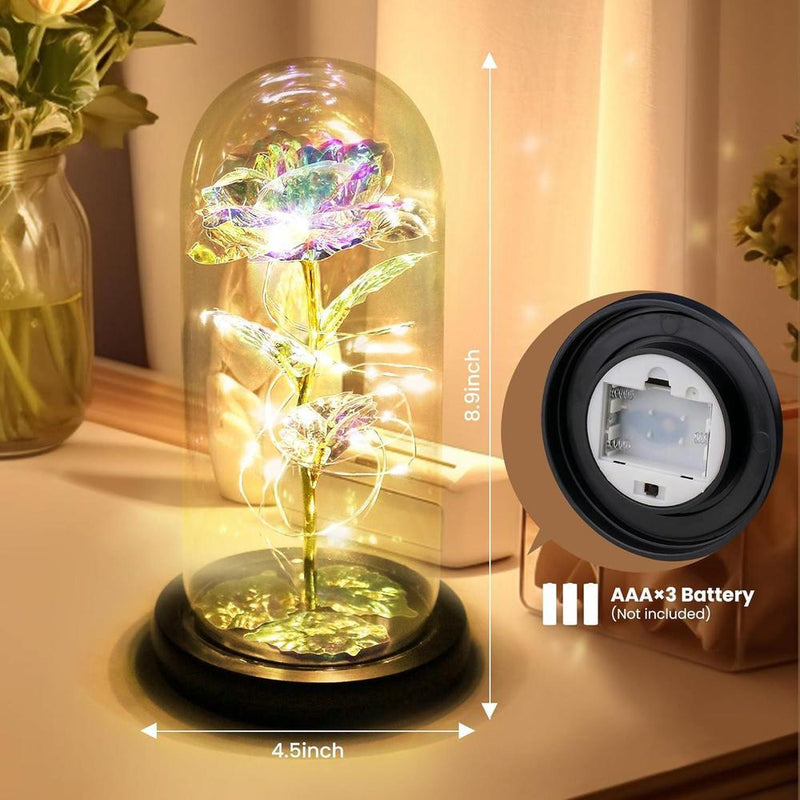 Rosa eterna en domo de cristal con luz LED