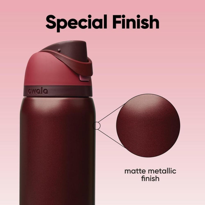 Botella de agua Owala FreeSip aislada de acero inoxidable, incluye sorbete, ideal para viajes y deportes, color cereza negra