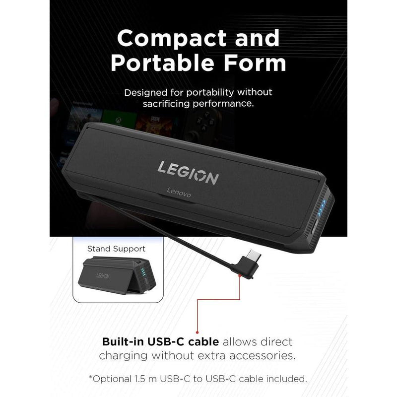 Banco De Energía Portátil Lenovo Legion Go 65W Con Cable USB-C, Fijación Magnética, Soporte Y Protección De Sobrecarga