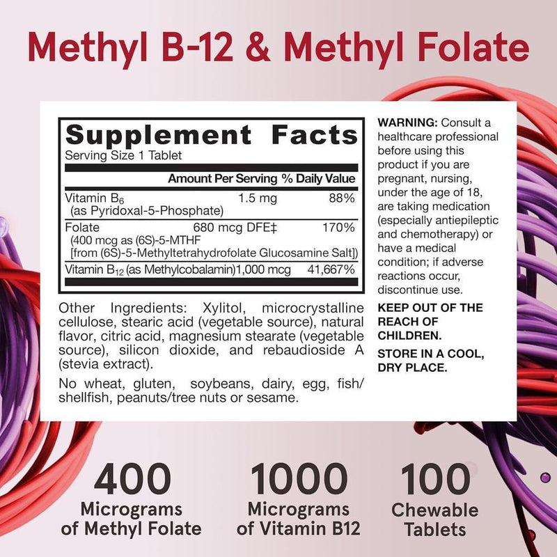 Suplemento Jarrow Formulas Methyl B-12 y Methyl Folate, vitaminas B9 y B12 bioactivas