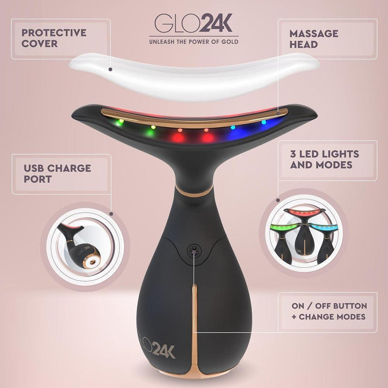 Dispositivo GLO24K de luz roja con tecnología térmica y vibración para cuidado de cara y cuello