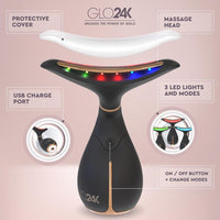 Dispositivo GLO24K de luz roja con tecnología térmica y vibración para cuidado de cara y cuello