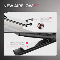 TYMO Airflow 2.0 Plancha rizadora de pelo 2 en 1 con tecnología avanzada, antienredos y 5 ajustes de temperatura, color negro
