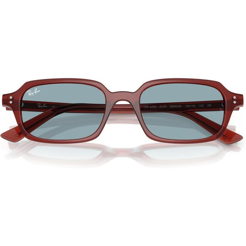 Ray-Ban RB4455 Zuri Gafas de Sol con Marco Cuadrado Marrón Oxidado y Lentes Azules, Protegen contra Rayos UV