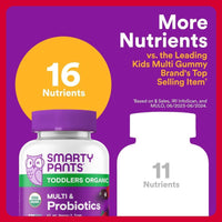 Gomitas multivitamínicas orgánicas para niños con probióticos, vitaminas y omega 3, sabores frutales, sin gluten