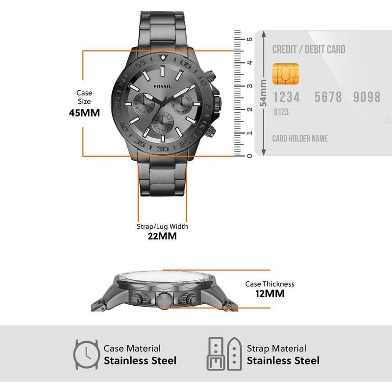 Bannon reloj multifunción moderno de acero inoxidable ahumado, diseño sofisticado para el hombre actual