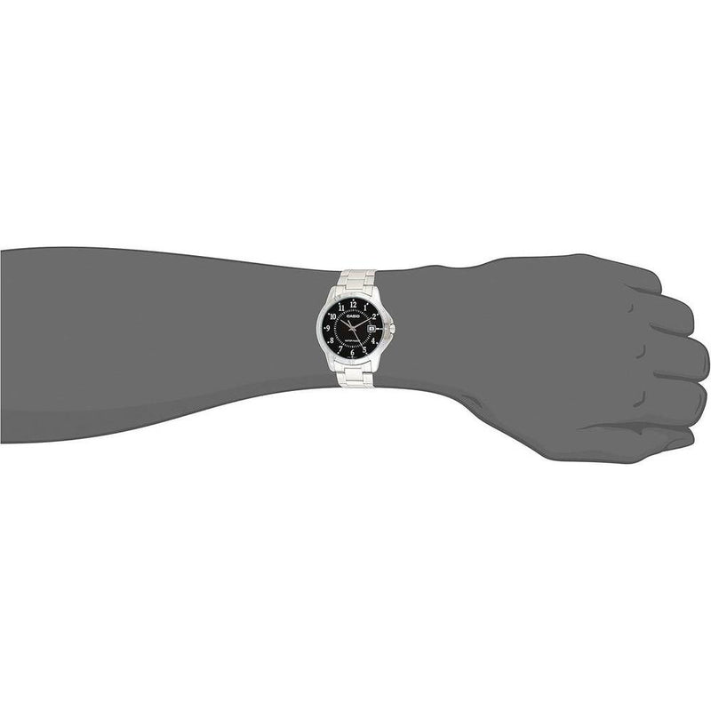 Casio MTP-V004D-1B Reloj de acero inoxidable con esfera negra y movimiento de cuarzo japonés, resistente al agua
