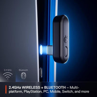 Arctis GameBuds para PlayStation, PC, Switch y móviles, con ANC, 2.4GHz y Bluetooth 5.3, resistentes al agua, batería 40H, estuche Qi