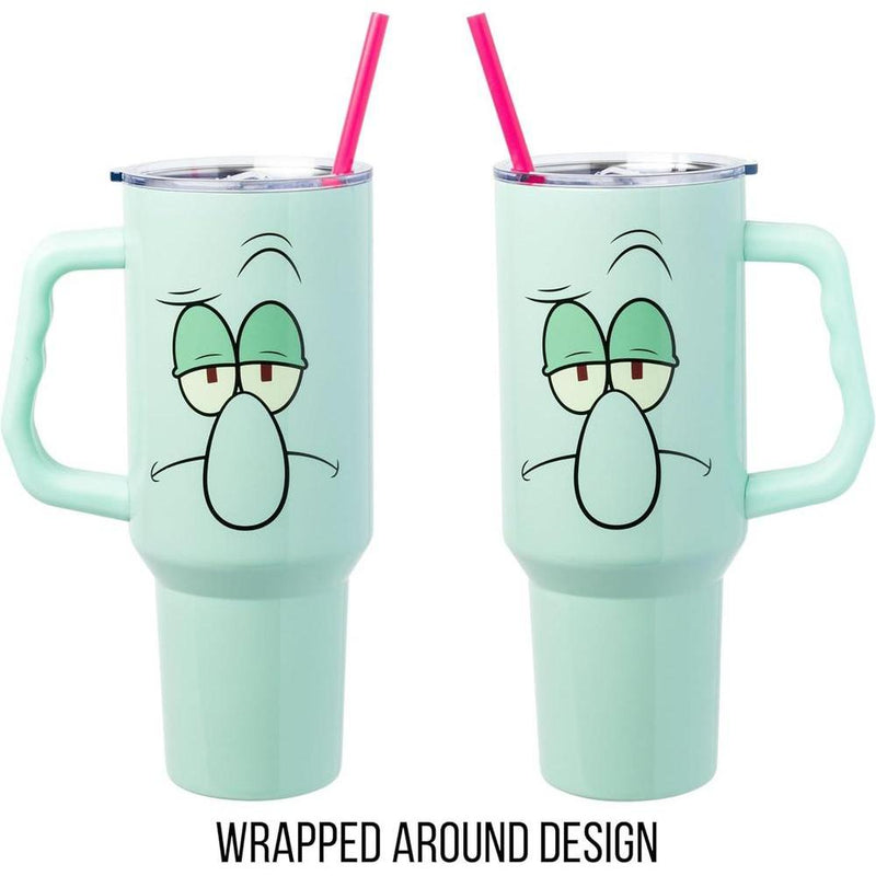 Silver Buffalo Vaso de Acero Inoxidable Calamardo con Asa y Pajilla, Diseño Térmico