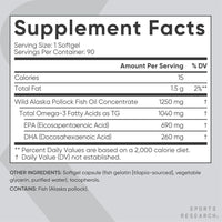 Omega-3 Aceite de Pescado Suplemento Triple Fuerza de Pollock de Alaska Libre de GMO y Soja 90 Cápsulas
