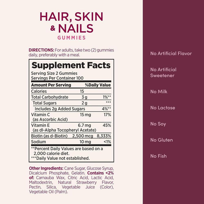 Gomitas Nature's Bounty con biotina para cabello, piel y uñas saludables, sabor a fresa, 200 unidades