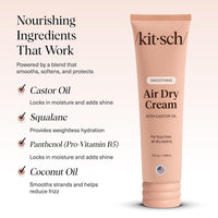 Kitsch Crema suavizante para el cabello con aceite de ricino y coco, reduce frizz, apta para cabellos finos y medios