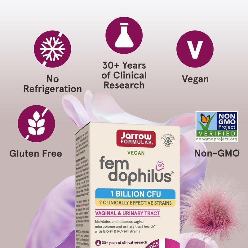 Jarrow Formulas Fem-Dophilus con 1 mil millones de UFC y 2 cepas científicas, suplemento para apoyo del tracto vaginal y urinario