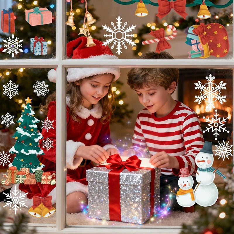 Calcomanías navideñas de copos y renos para ventanas, decoración interior y exterior, reutilizables y resistentes al agua